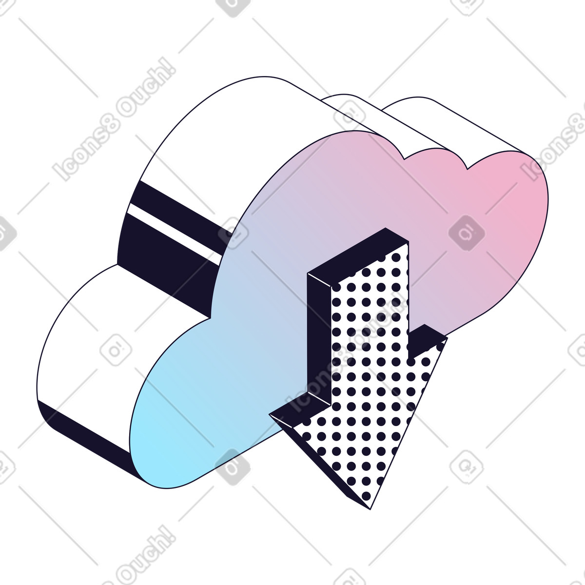 Nuvola sfumata con freccia di download, trasferimento di file digitali e accesso ai dati online illustrazione in stile Node scarica in PNG, SVG