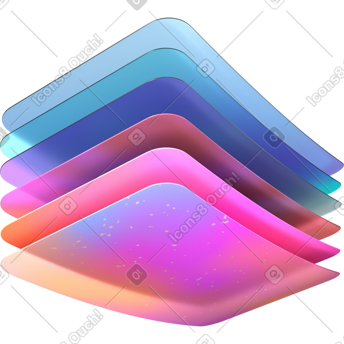 3D Glassy スタイルの 色とりどりのカードの束 のイラストをPNG、SVG形式でダウンロード