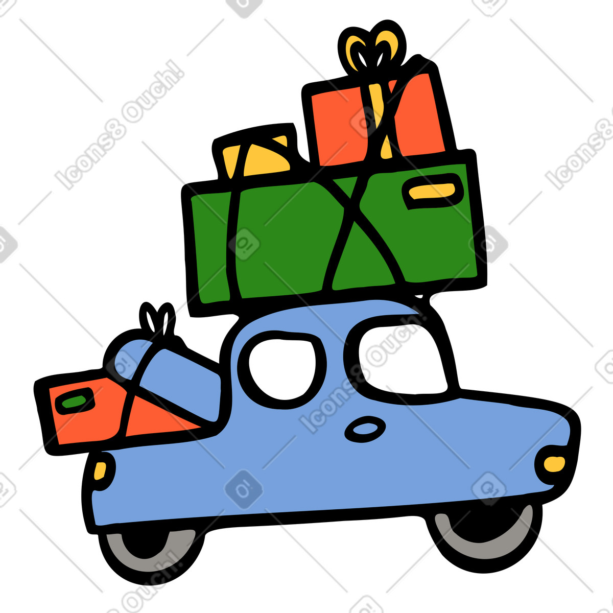 Car with travel luggage illustration in Comic style download in PNG, SVG