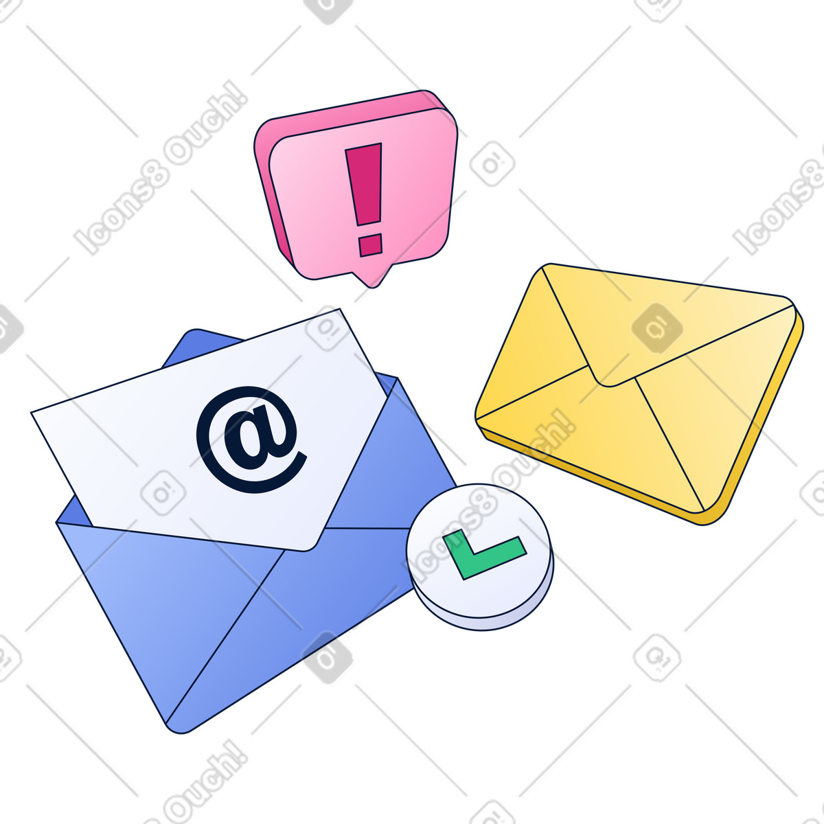 Open and closed envelopes with symbols, Email newsletter inbox management illustration in Neat style download in PNG, SVG