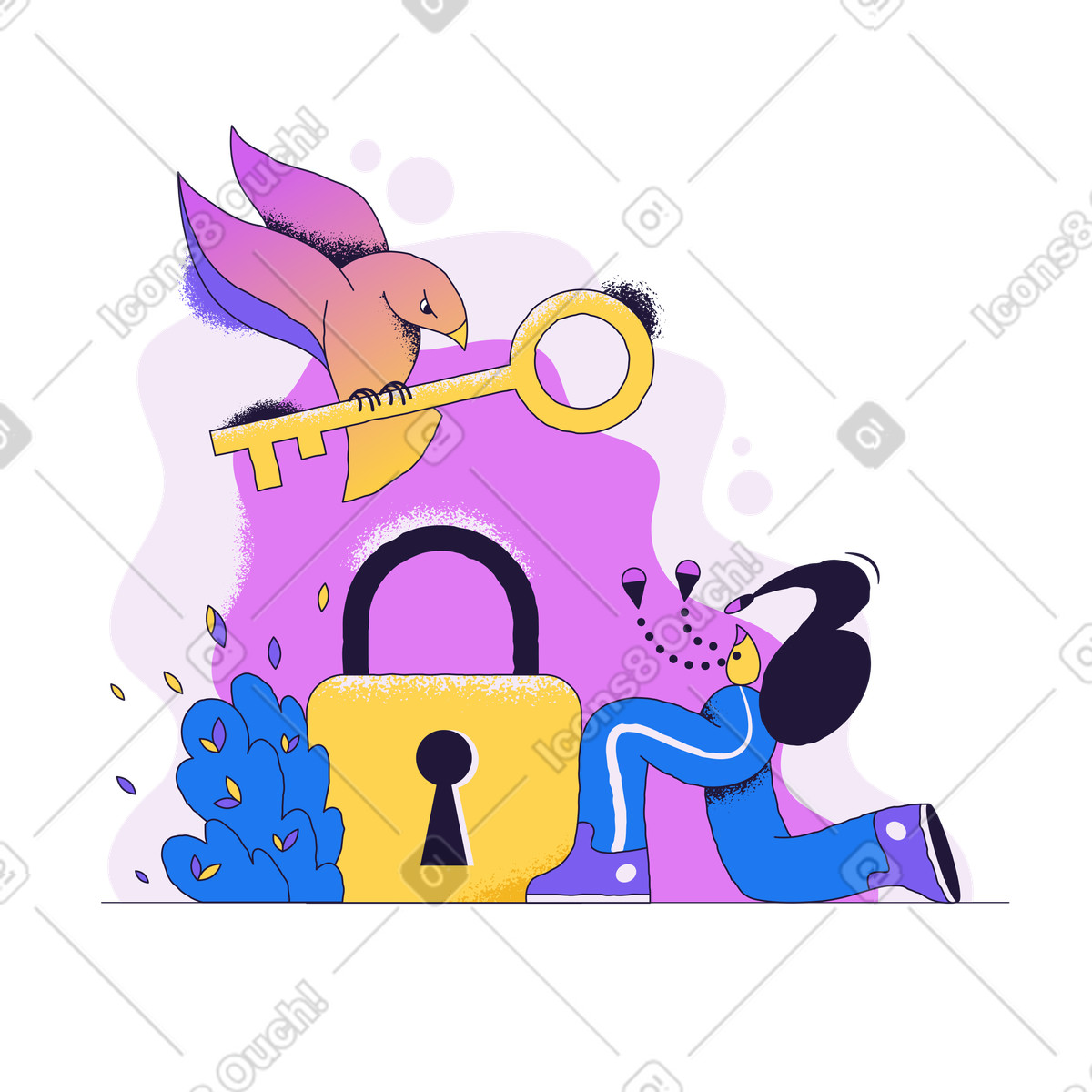 Ilustração de User receiving key for padlock, Digital security and login process em no estilo Conifer para baixar em PNG, SVG