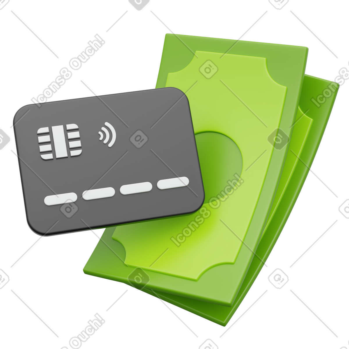 Ilustración Financial transaction with cash and credit card en estilo 3D Playful a descargar en PNG y SVG