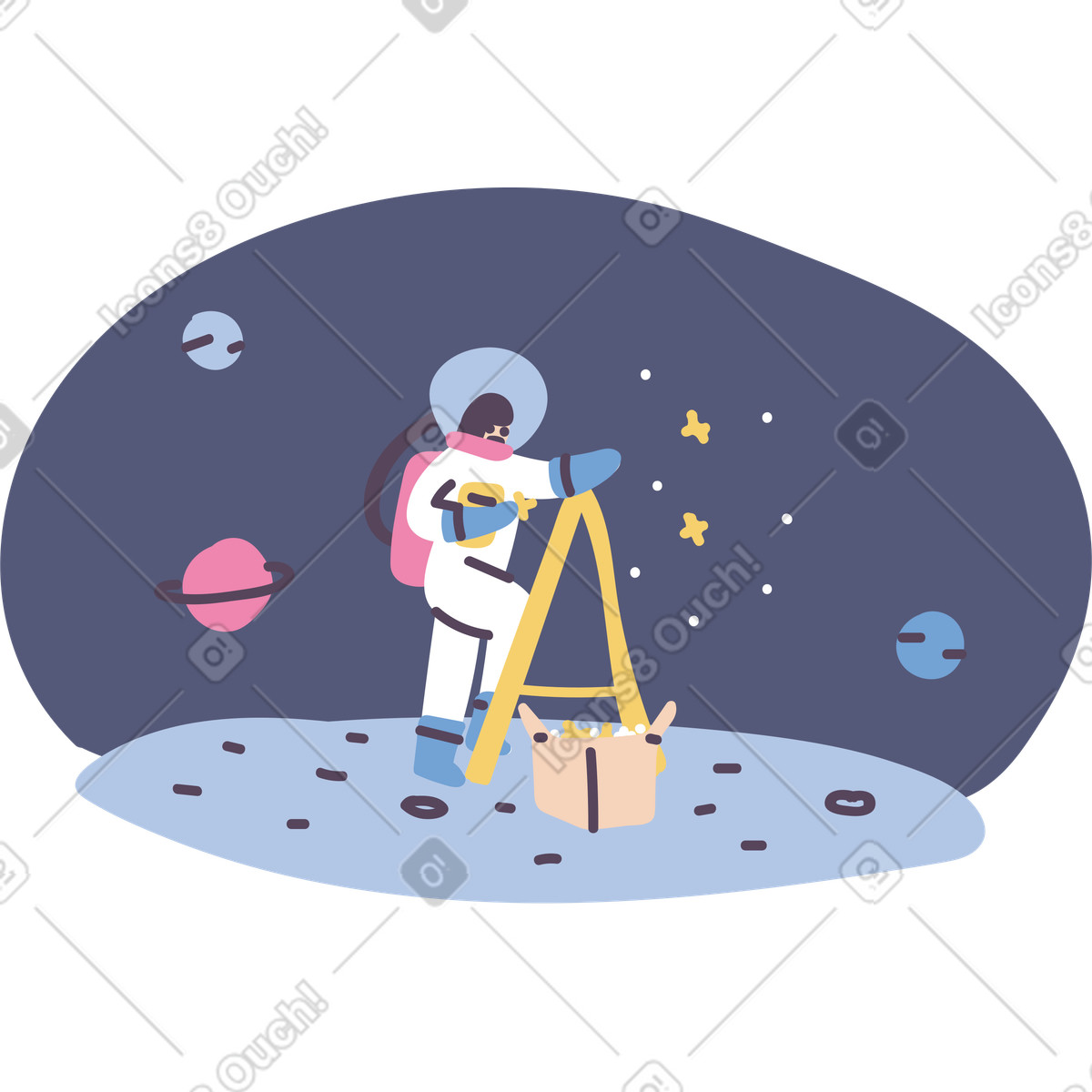 Man stepping up on ladder illustration in Pluto style download in PNG, SVG