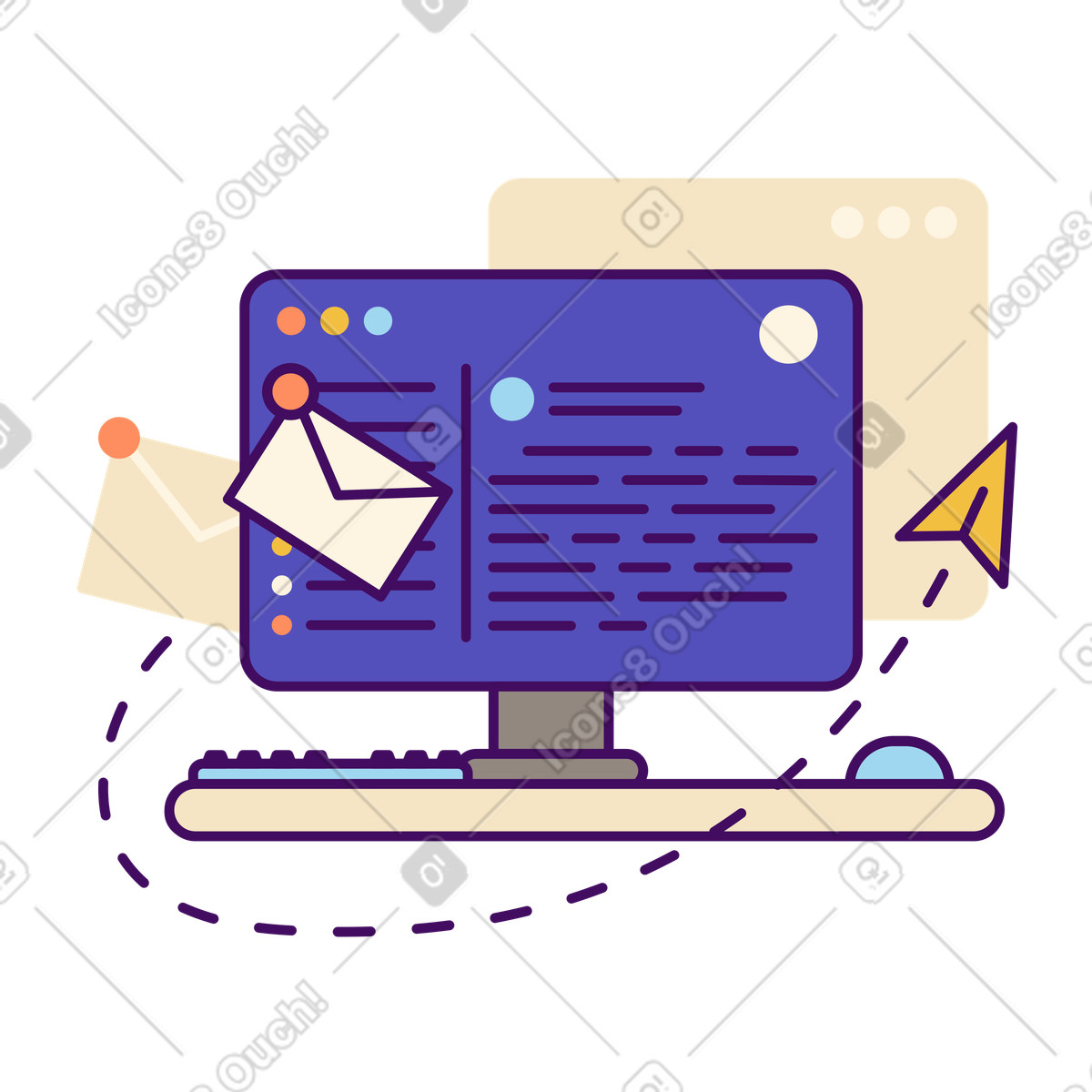 Email messaging on computer screen illustration in Simplistic style download in PNG, SVG