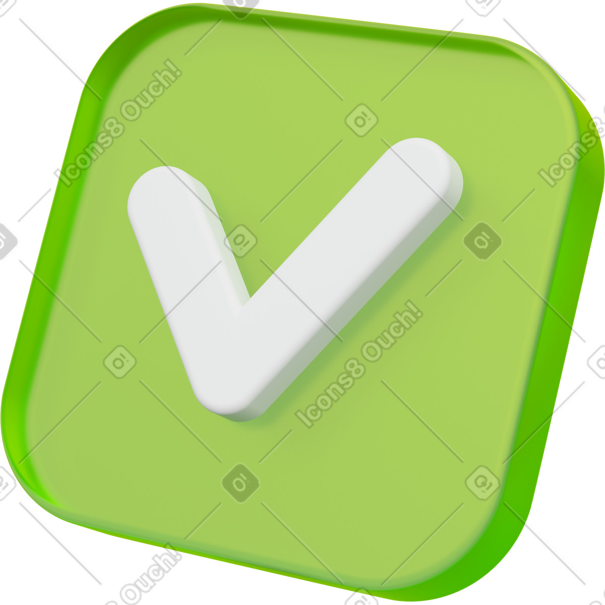 Illustration Icône de coche, symbole validation, signe d'approbation et vérification dans le style 3D Playful à télécharger aux formats PNG, SVG