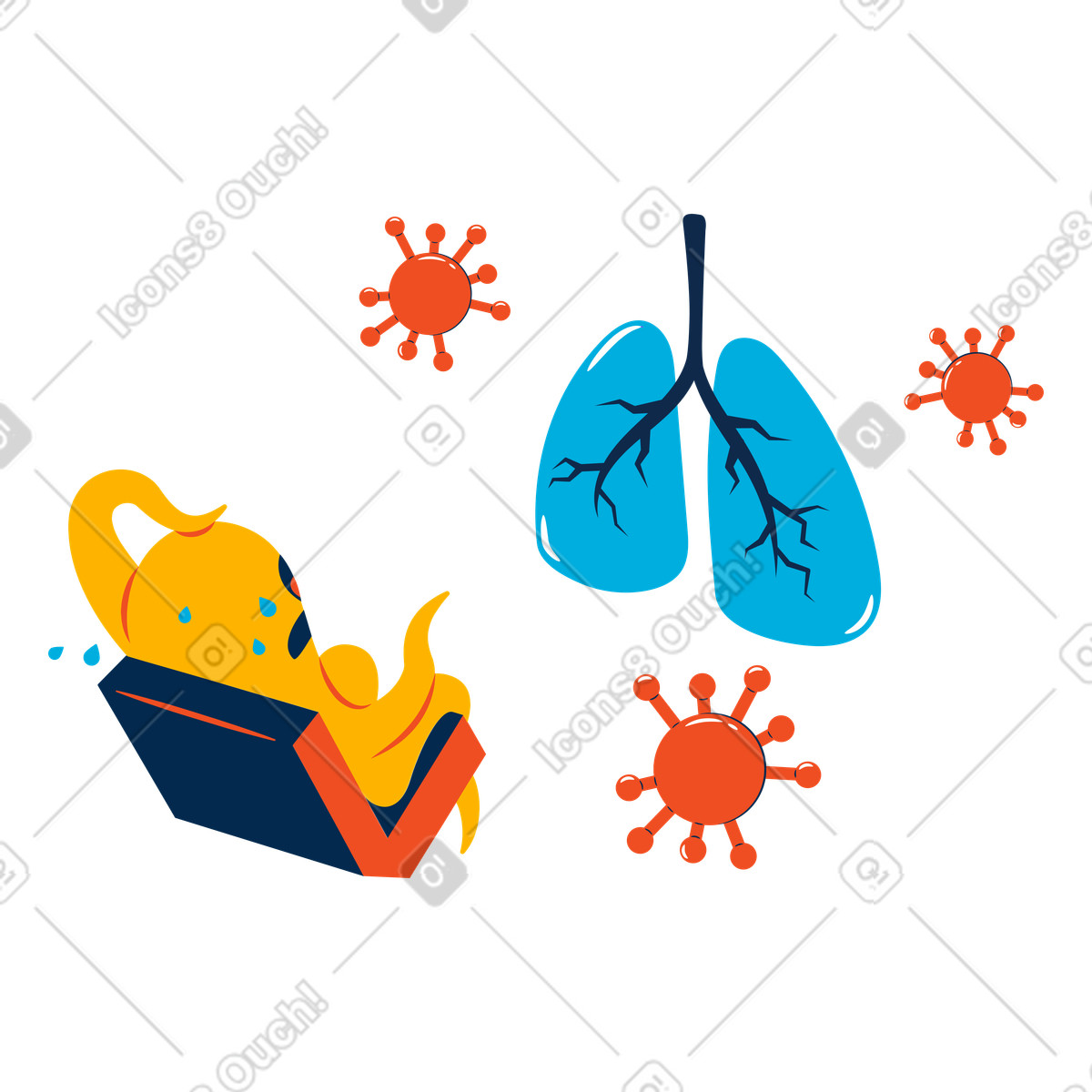 Polmoni di attacco virus illustrazione in stile Flame scarica in PNG, SVG