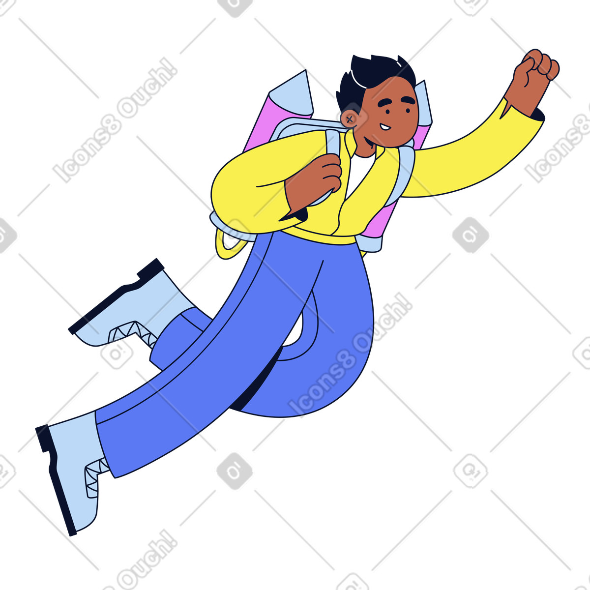 Ilustración Lanzando un proyecto de startup y volando con jetpack en estilo Flexy a descargar en PNG SVG