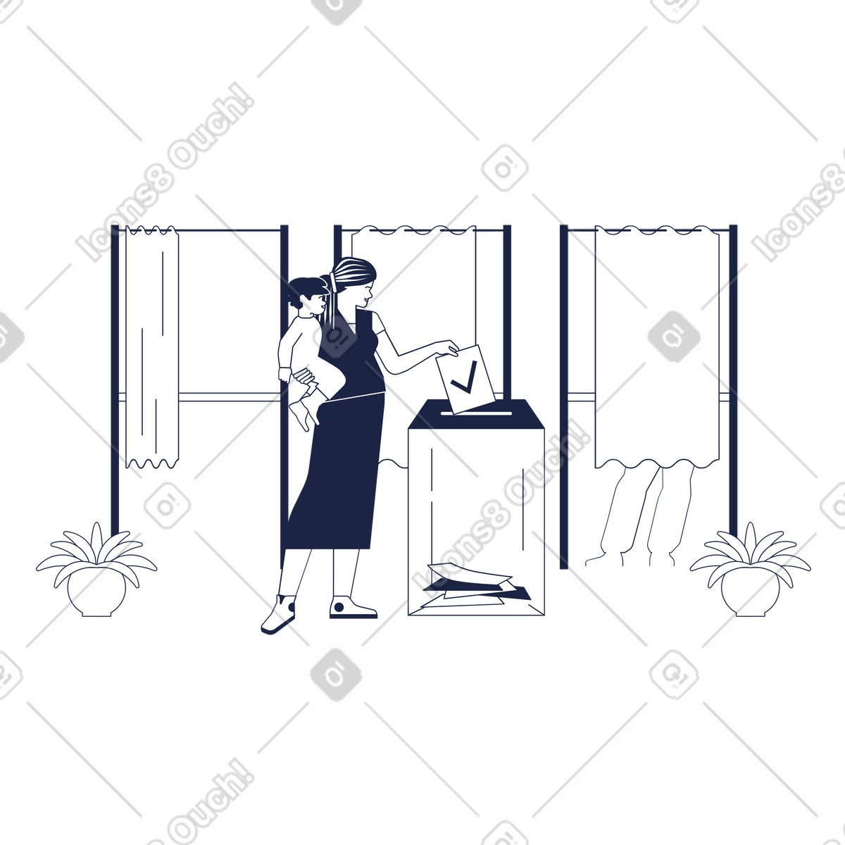 Abstimmung im wahllokal-Illustration Urban Line-Stil als Download in PNG, SVG