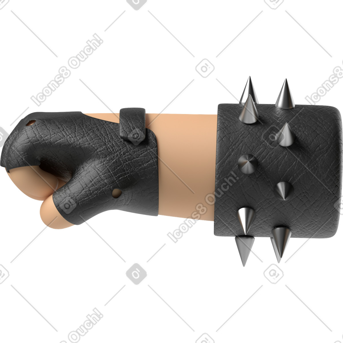 Pugno di pelle bianca del rocker, mano rivolta a sinistra illustrazione in stile 3D Hands Fun&Wild scarica in PNG, SVG