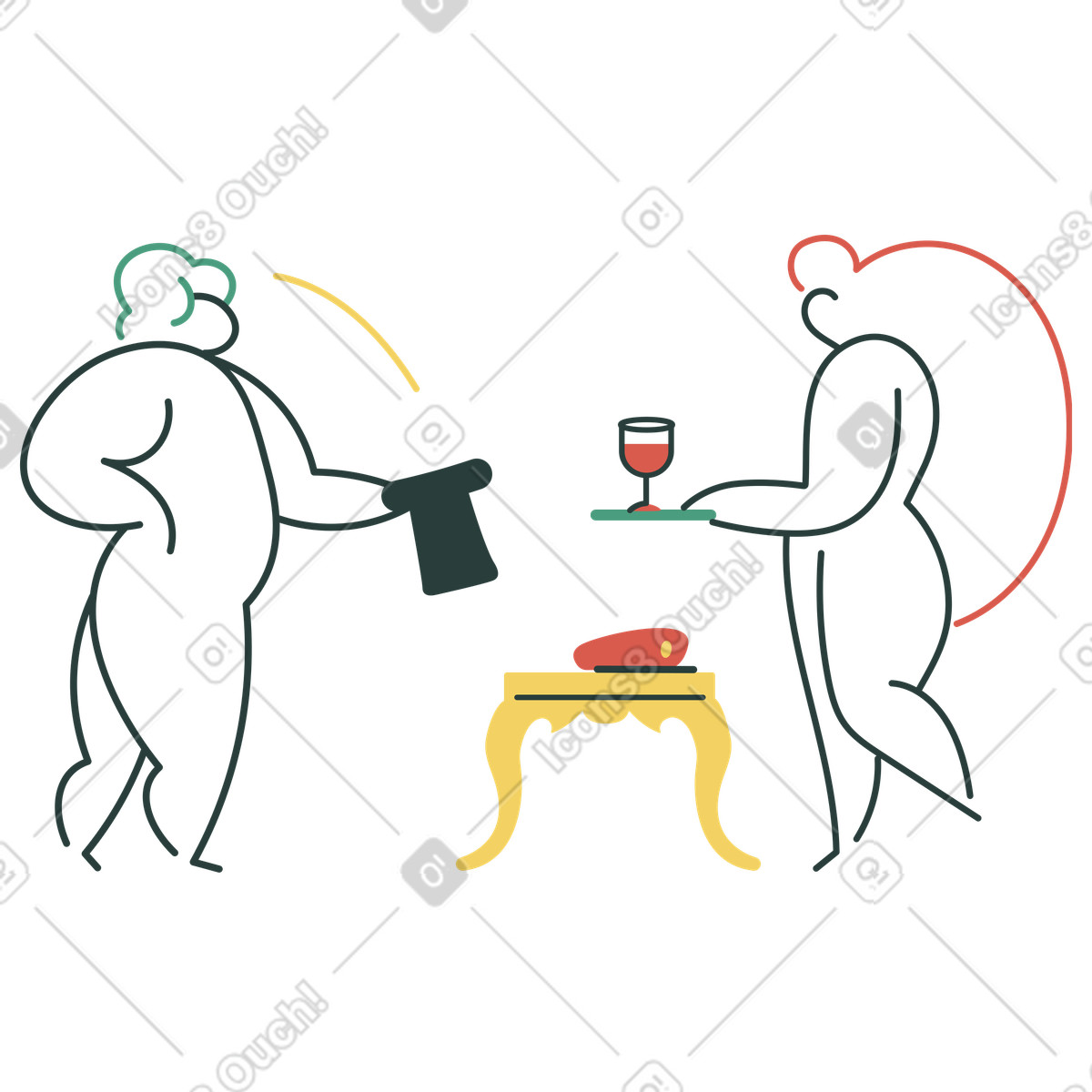 Illustration Femme accueillant un homme à dîner dans le style Macaroni télécharger aux formats PNG, SVG