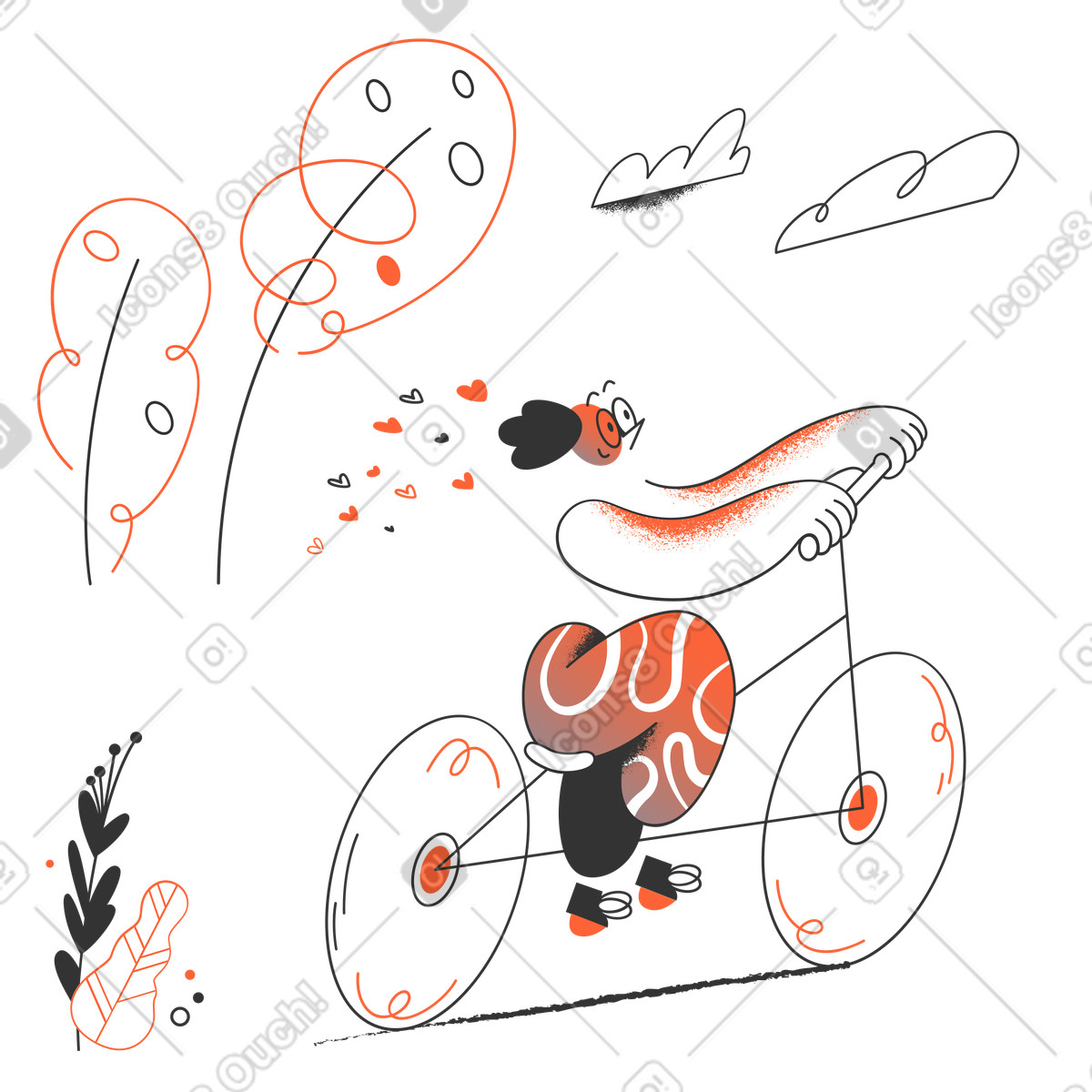 Woman pedaling a bicycle on a cycling journey illustration in PNG, SVG