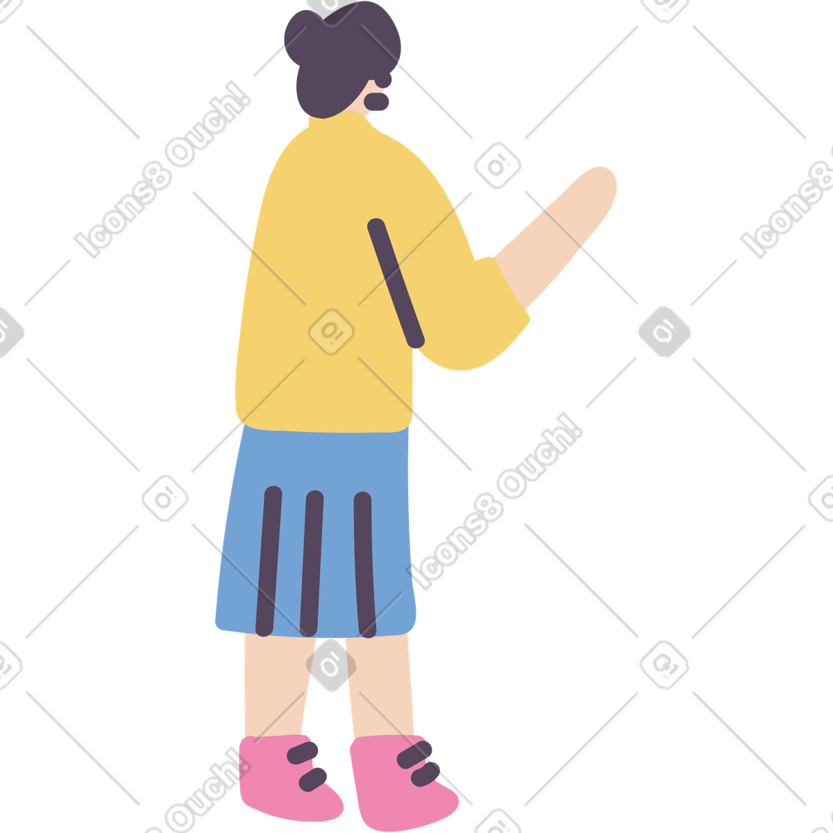 Side view human figure in blue pleated skirt illustration Pluto style download PNG, SVG