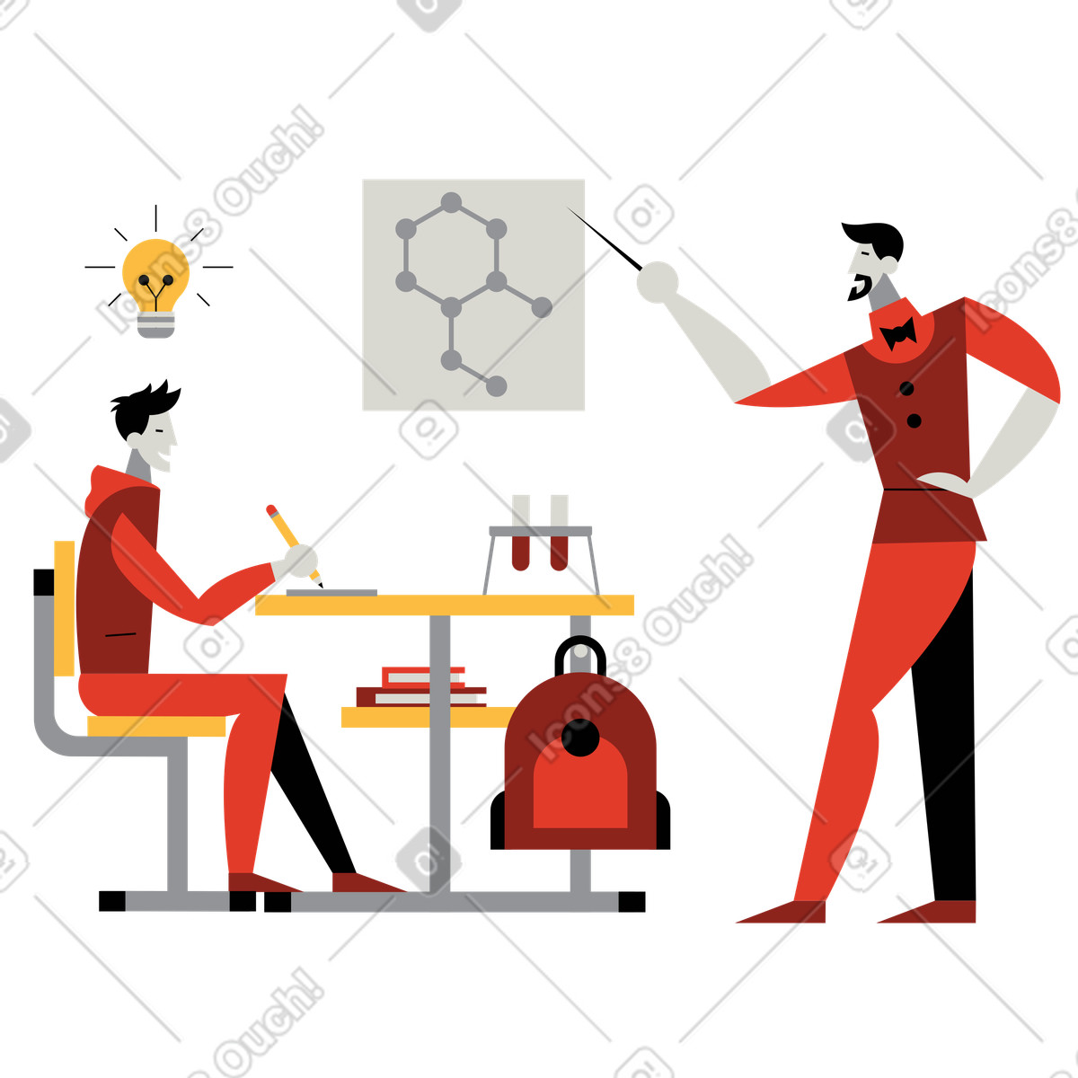 Illustration Professeur de chimie et élève en classe dans le style Burgundy à télécharger aux formats PNG, SVG