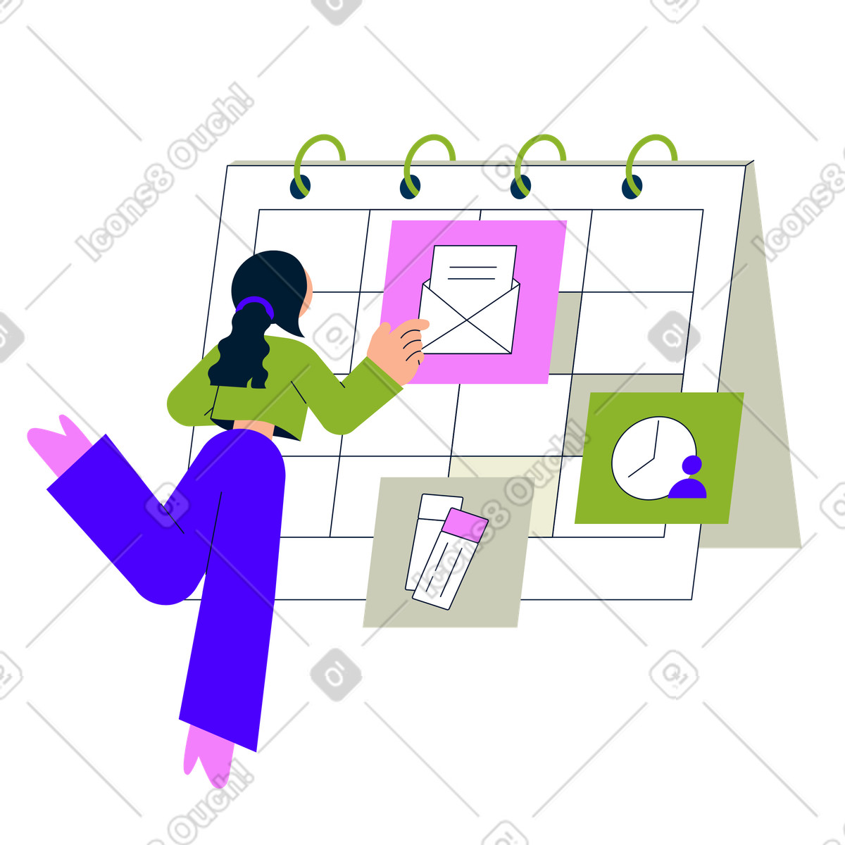 Иллюстрация Woman looking through her schedule в стиле Cubes — скачать в форматах PNG, SVG