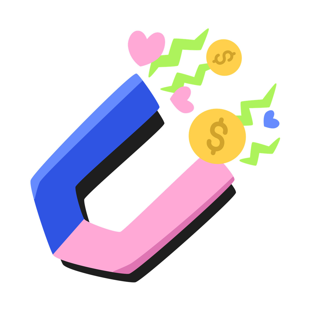 Magnet attracts likes and coins illustration in Bouncy style download in PNG, SVG