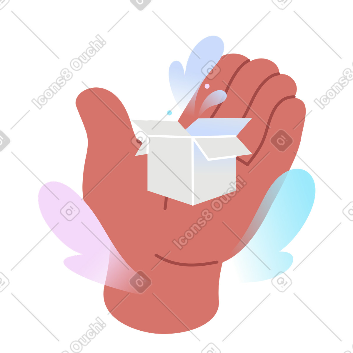 Ilustração de Mão segurando uma pequena caixa em no estilo Airy para baixar em PNG, SVG