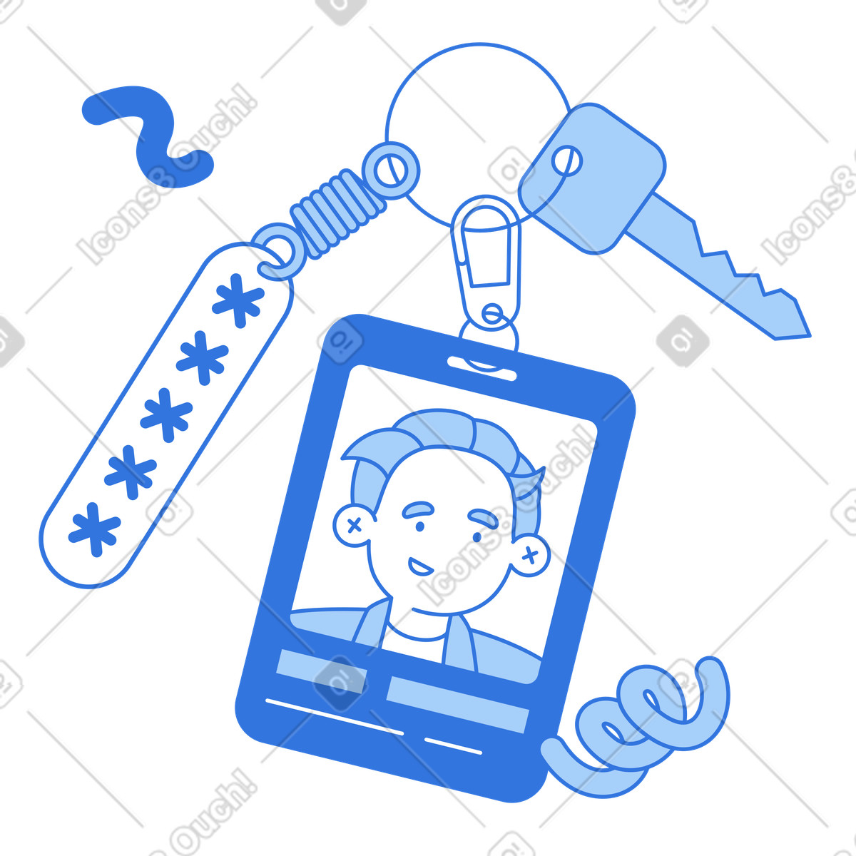 Keychain with ID card, password and key, Digital identity access management, verification for secure illustration in Sky style download in PNG, SVG