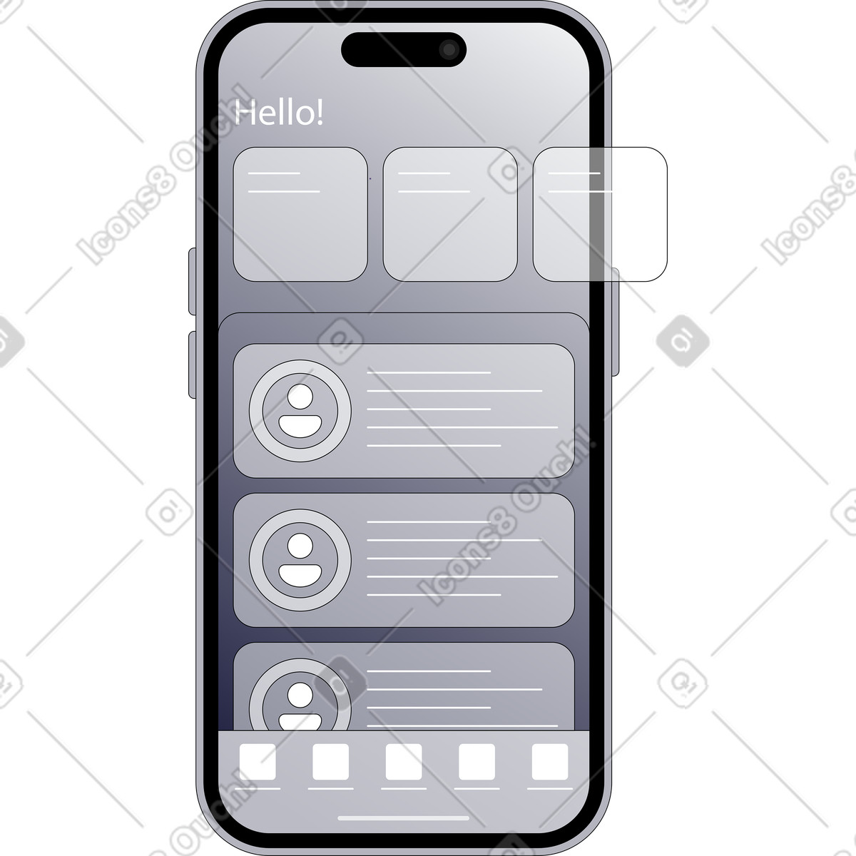 Wireframe dell'app mobile illustrazione in stile Pop scarica in PNG, SVG