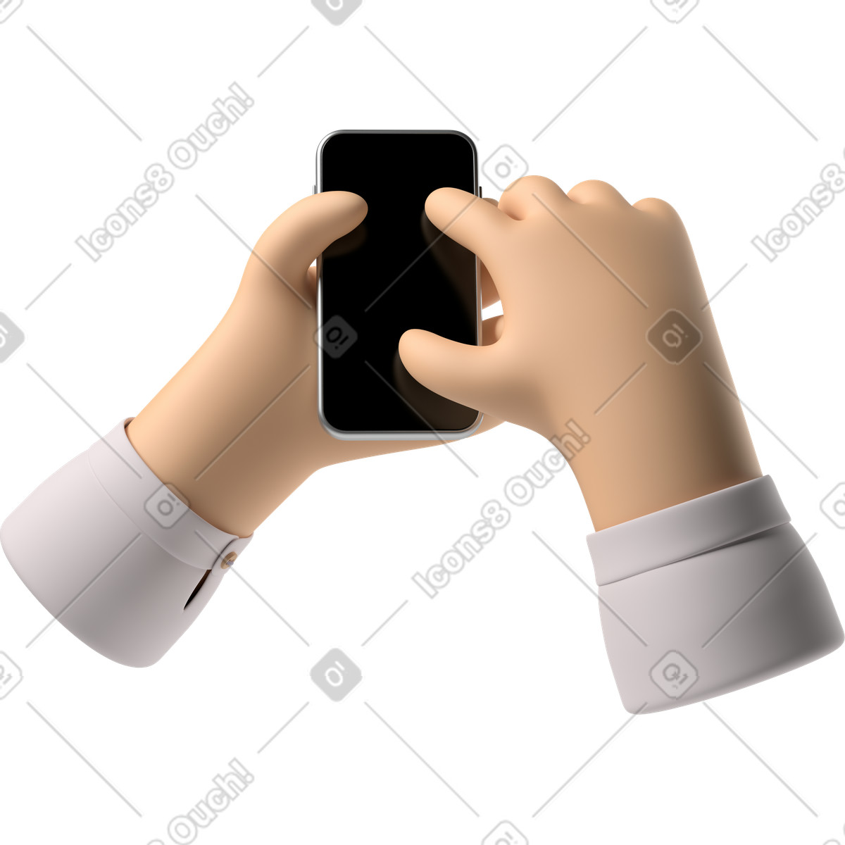 Mani di pelle bianca con un telefono illustrazione in stile 3D Hands Fun&Wild scarica in PNG, SVG