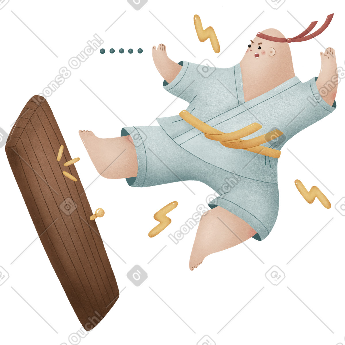 Illustration Un homme de karaté donne coup pied dans la porte pour se connecter le style Woolly à télécharger aux formats PNG, SVG