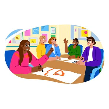 A player sits at a wooden table, focused on sketching "a cute tabby cat" with orange stripes on a large piece of paper. The player holds a black marker and is mid-stroke, adding details to the cat's whiskers. Around the table, three teammates look eagerly at the drawing, some with hands raised, ready to guess the word. The room is filled with colorful posters on the walls, creating an engaging atmosphere for the game. Sunlight streams in through a nearby window, illuminating the scene.