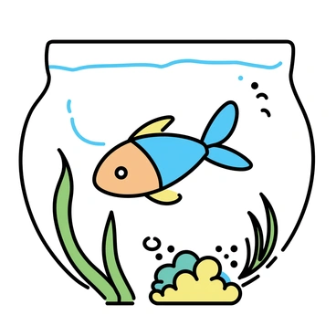 A single guppy, featuring vibrant orange and blue scales, is swimming gracefully among lush green underwater plant life. The guppy’s fins are extended, creating gentle ripples in the water as it moves. Surrounding the guppy are various types of aquatic plants, including slender green blades and colorful patches of moss, providing a natural habitat. The water has a slight shimmer, reflecting light that filters through the surface above.
