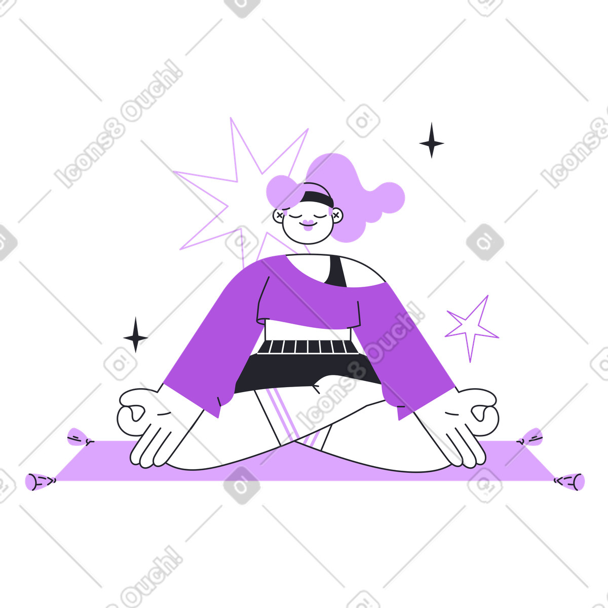 Calm person in lotus position on mat, Mind-body balance activity illustrazione stile Grapy scarica PNG, SVG
