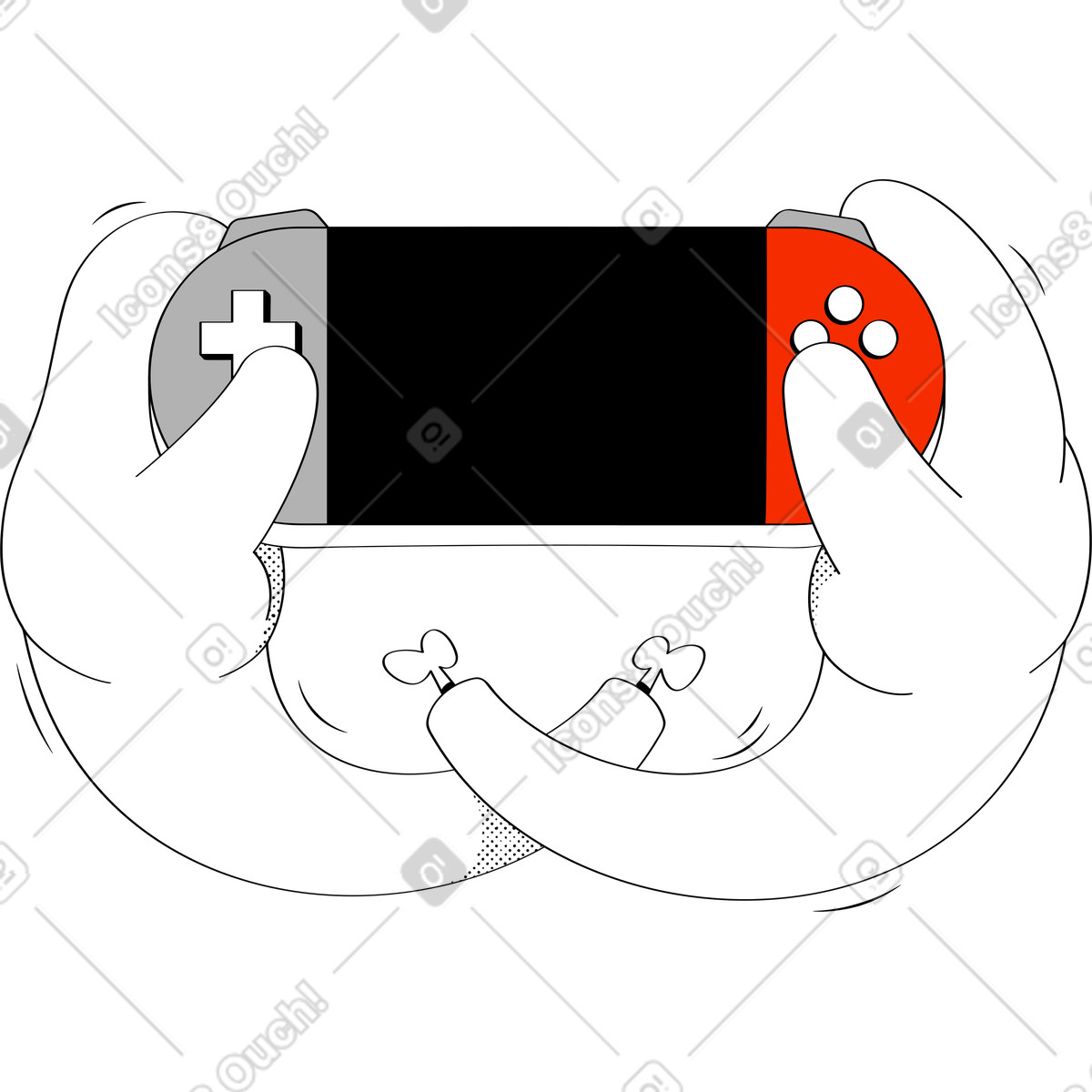 Illustration Mains tenant la console de jeu dans le style Looney à télécharger aux formats PNG, SVG