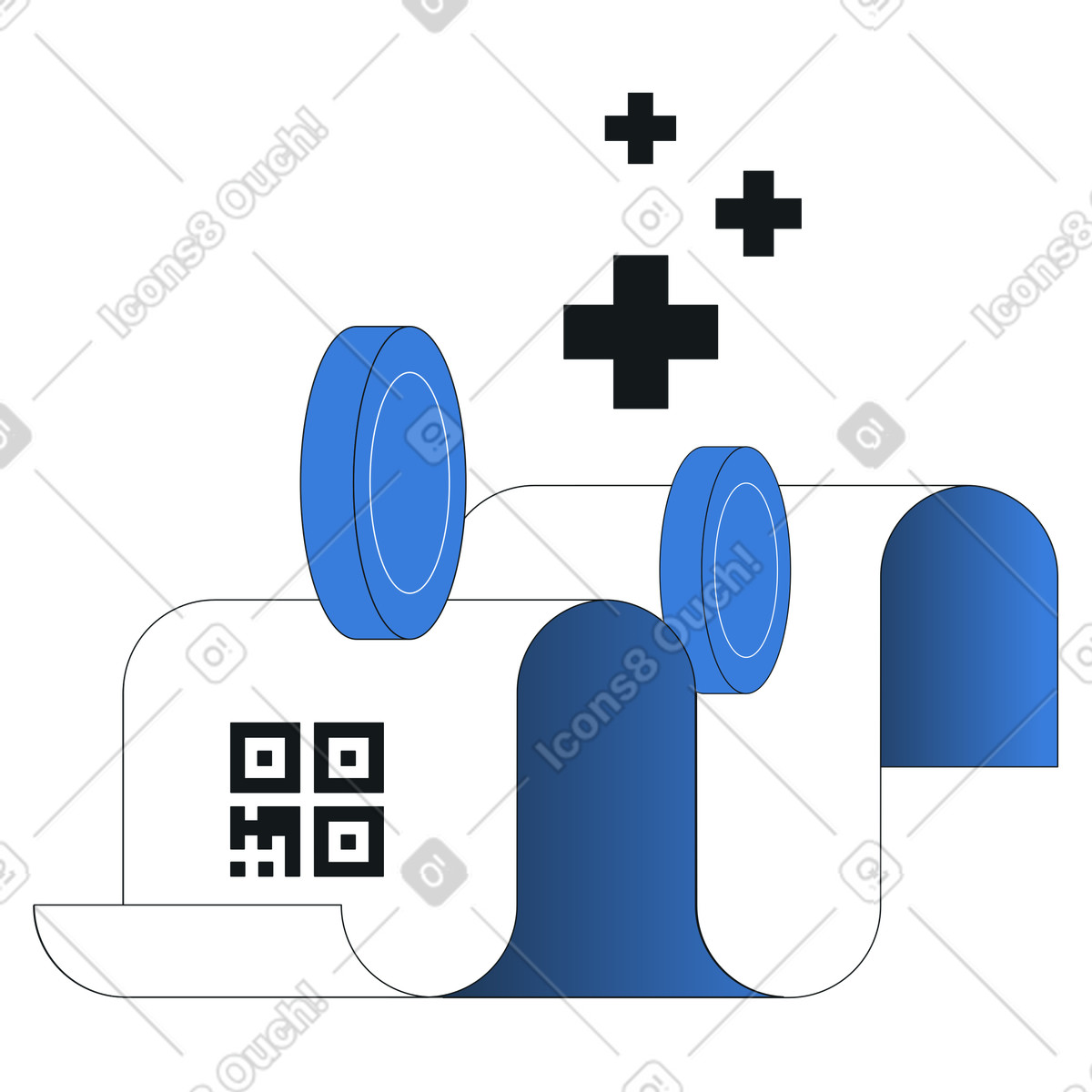 QR-based digital payments, Digital transaction cashback system, Reward flow via QR purchases illustration in PNG, SVG