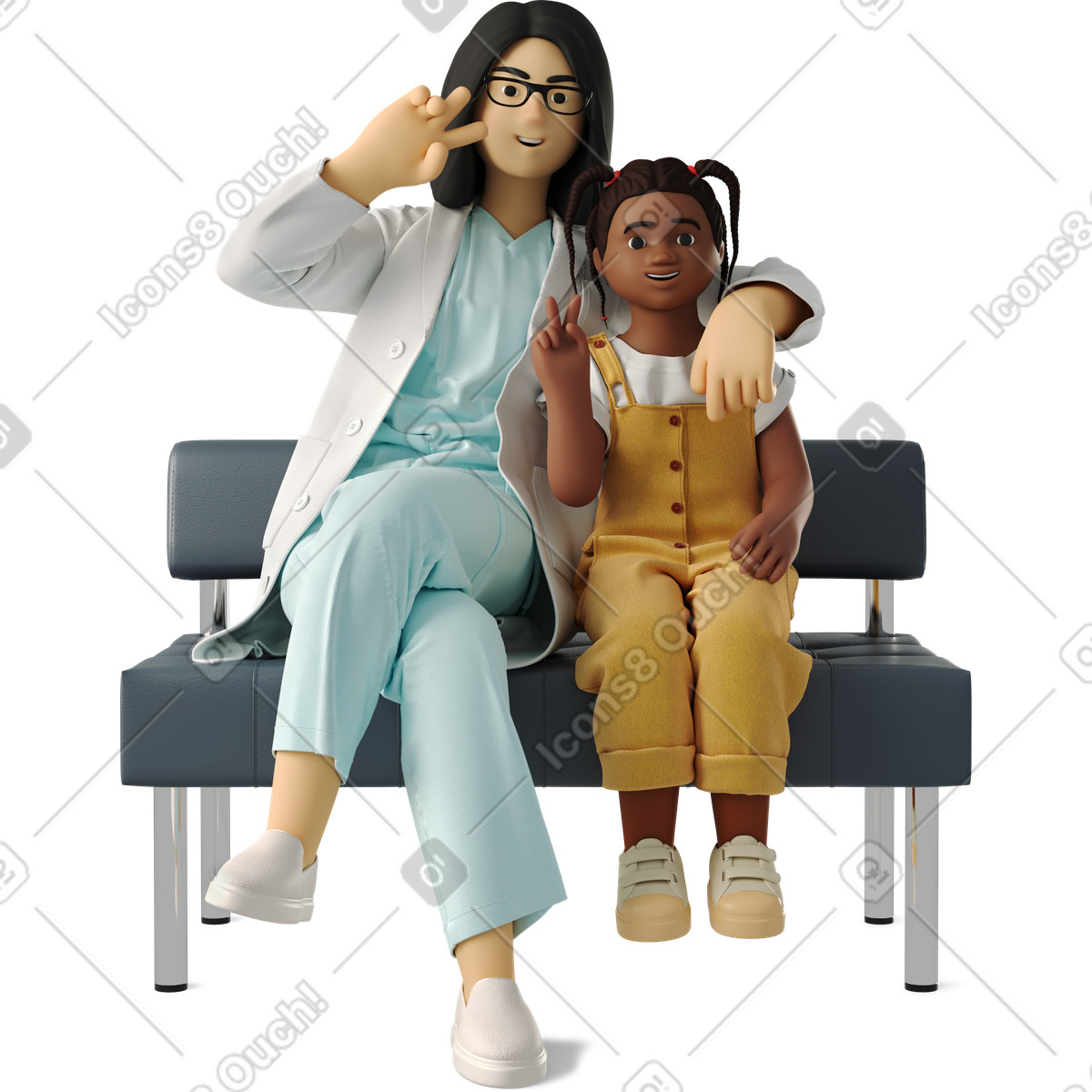 3D Business スタイルの Doctor and child sitting のイラストをPNG、SVG形式でダウンロード