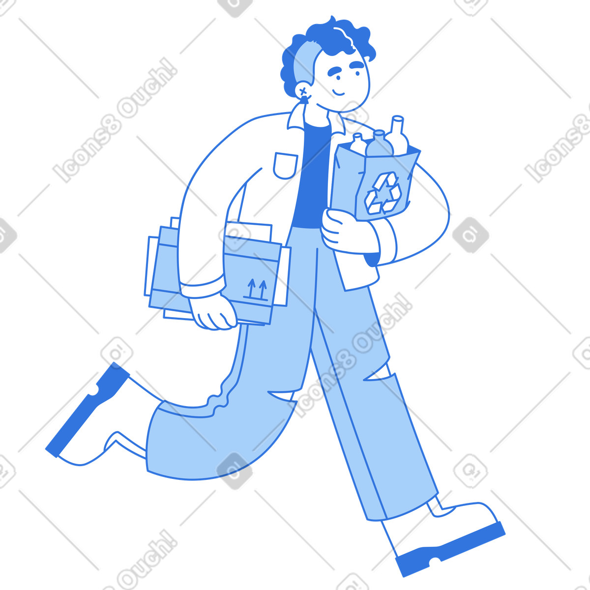Ilustración Carrying recyclables and cardboard boxes, Waste reduction green initiative en estilo Sky a descargar en PNG y SVG