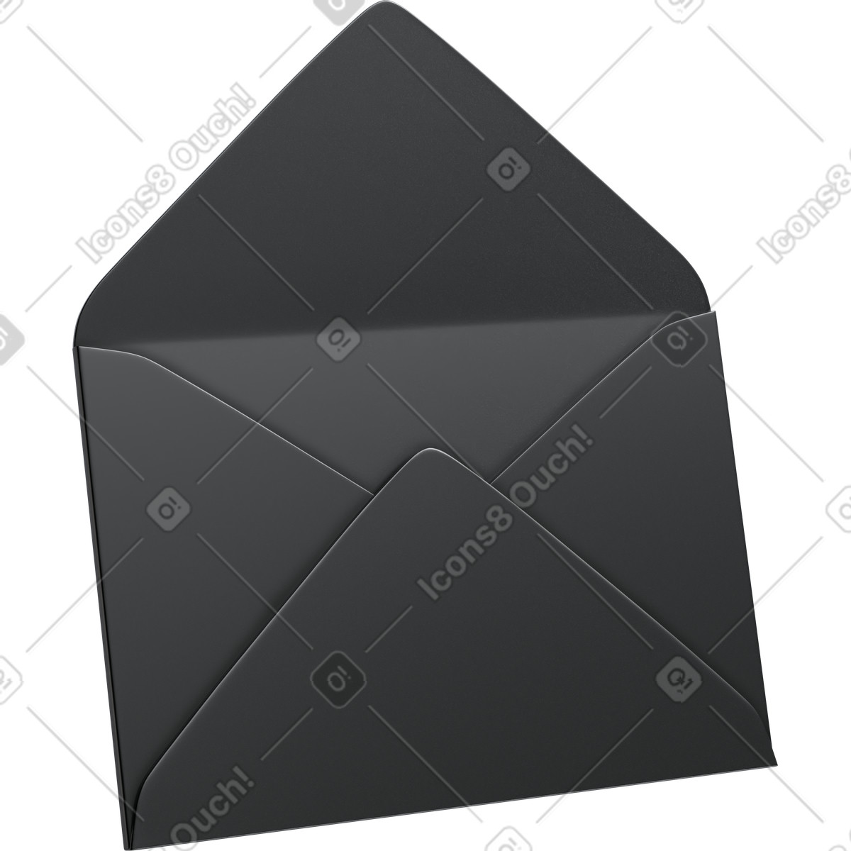 Ilustração de Sleek black open envelope for digital correspondence em no estilo 3D Pro para baixar em PNG, SVG