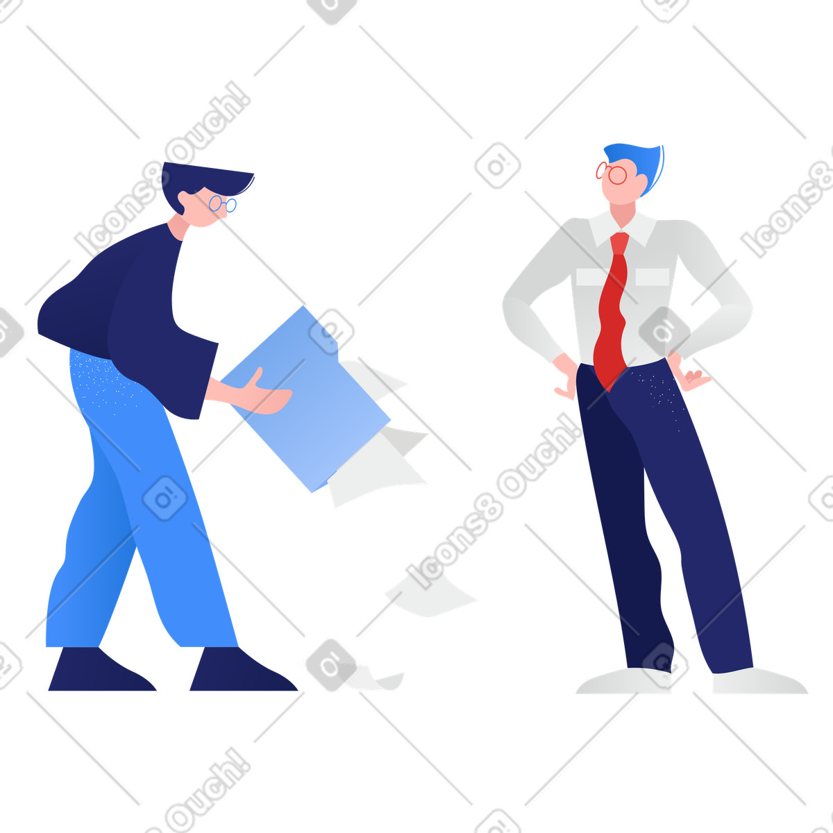Mann lässt dokument vor chef fallen-Illustration im Clip-Stil als Download in PNG, SVG