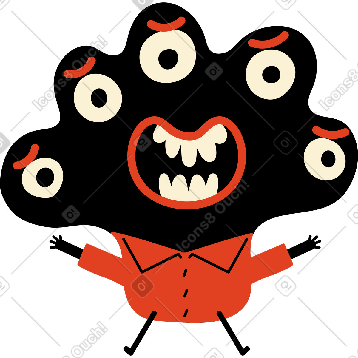Black character with five-eyed in a jacket illustration Jelly style download PNG, SVG