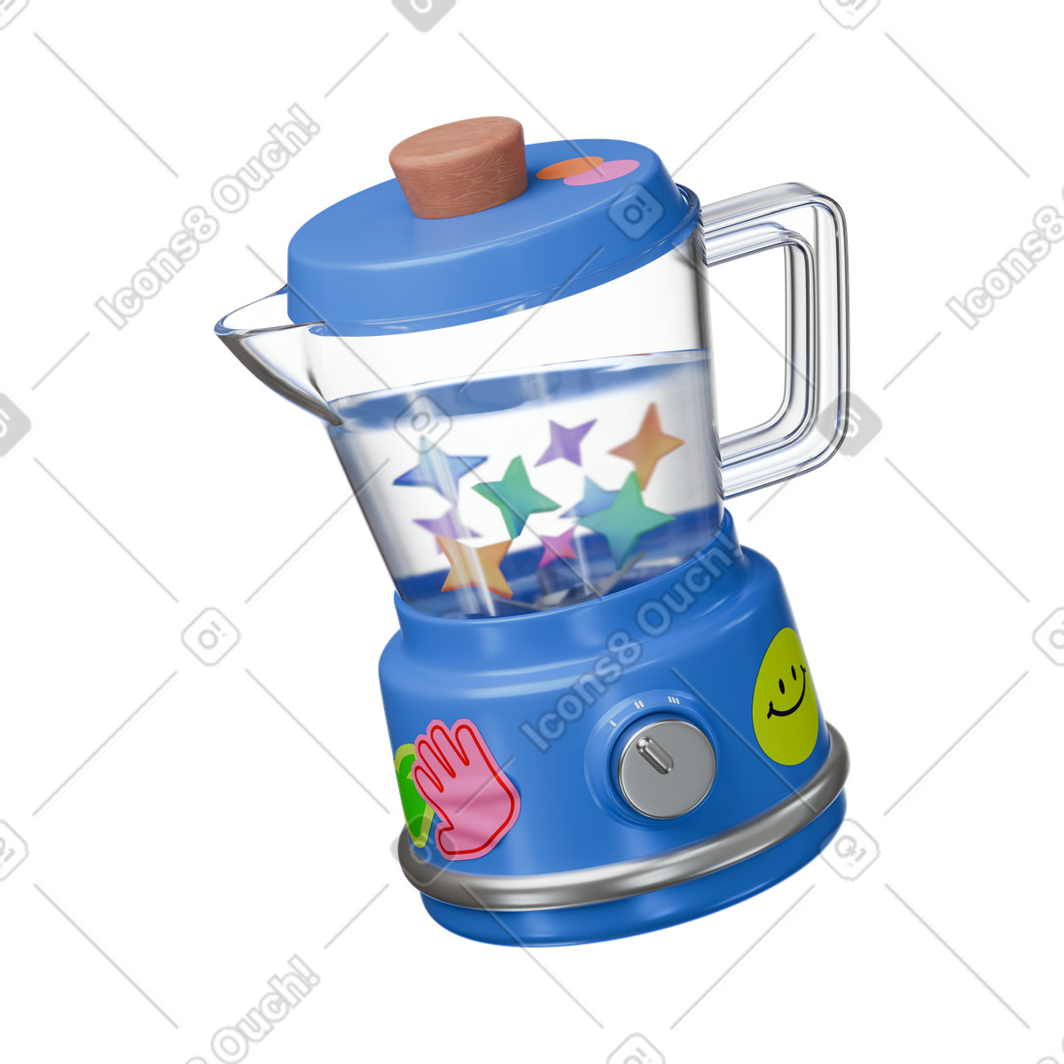 Blue blender mixer with stars illustration in 3D Stickle style download in PNG, SVG