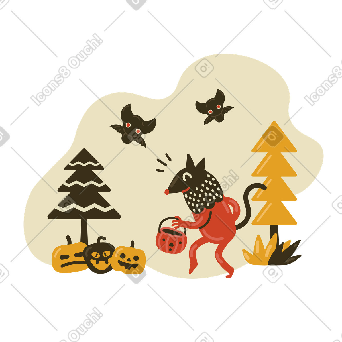 Illustration Fox fait la fête à halloween dans le style Arabica télécharger aux formats PNG, SVG