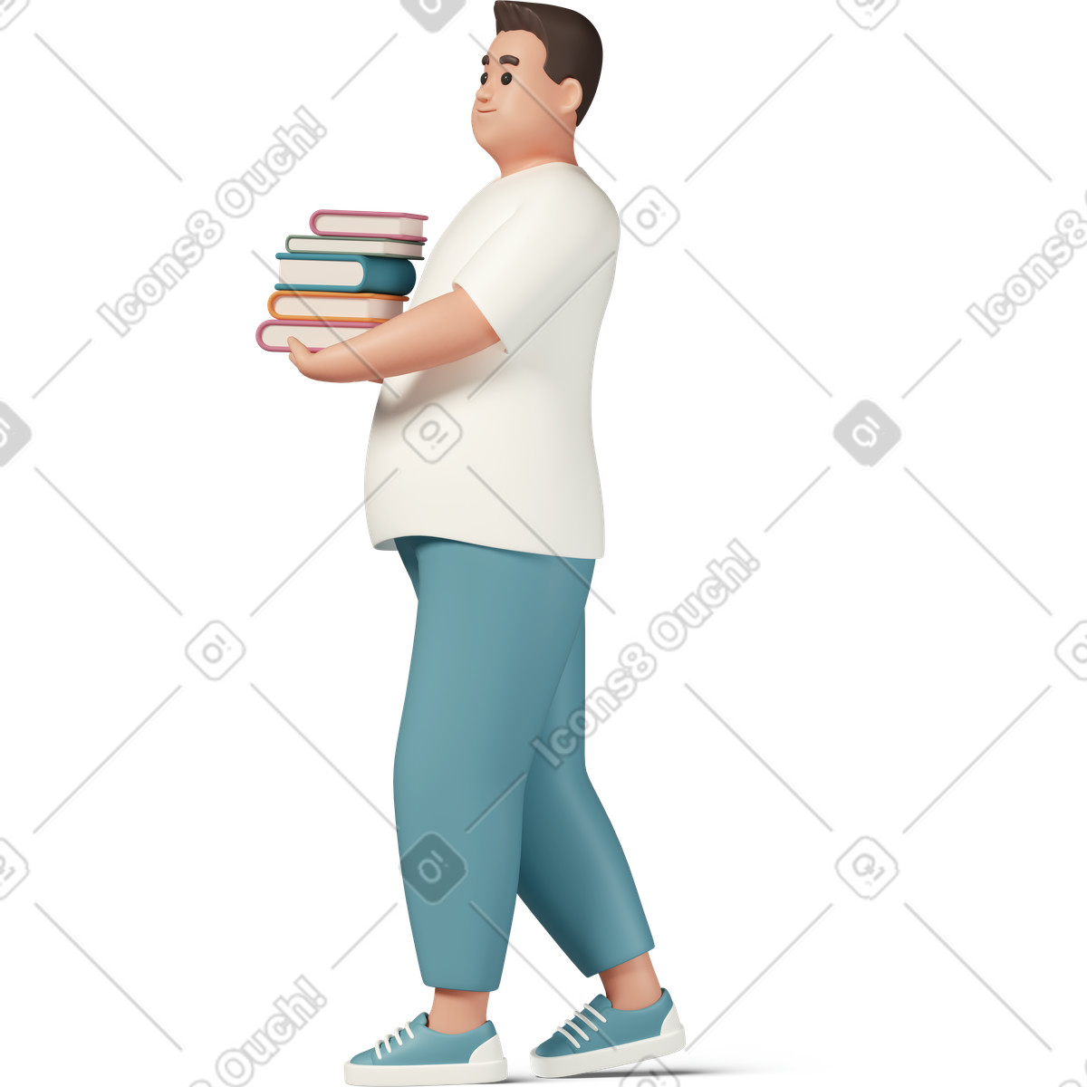 Ilustração de Man carrying books em no estilo 3D Casual life para baixar em PNG, SVG