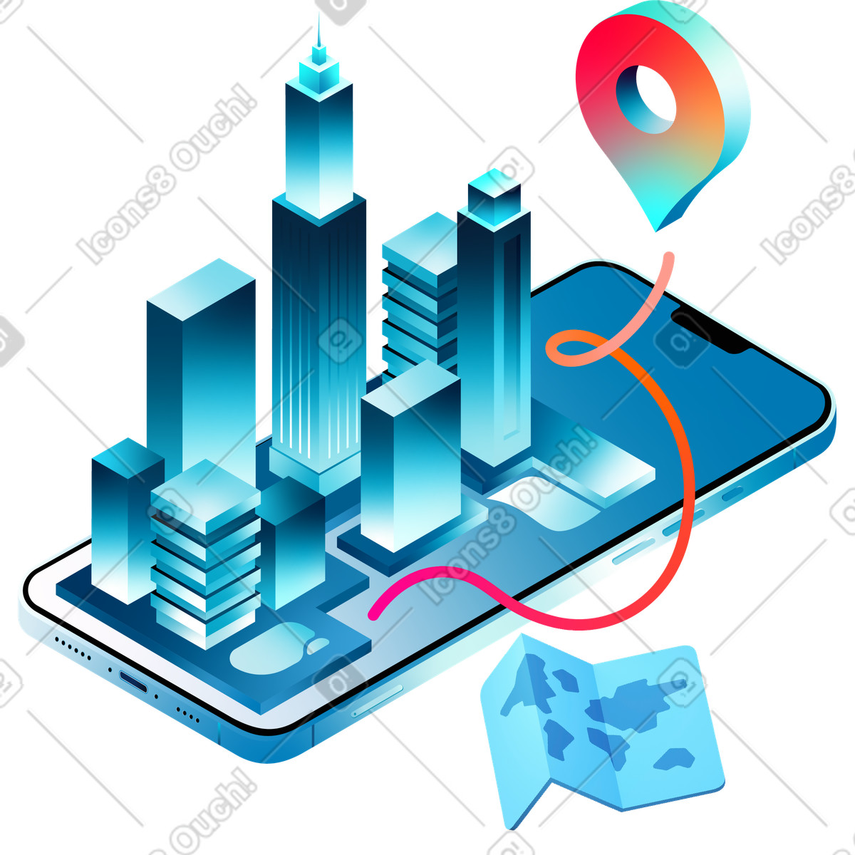 Online maps application with route illustration in PNG, SVG