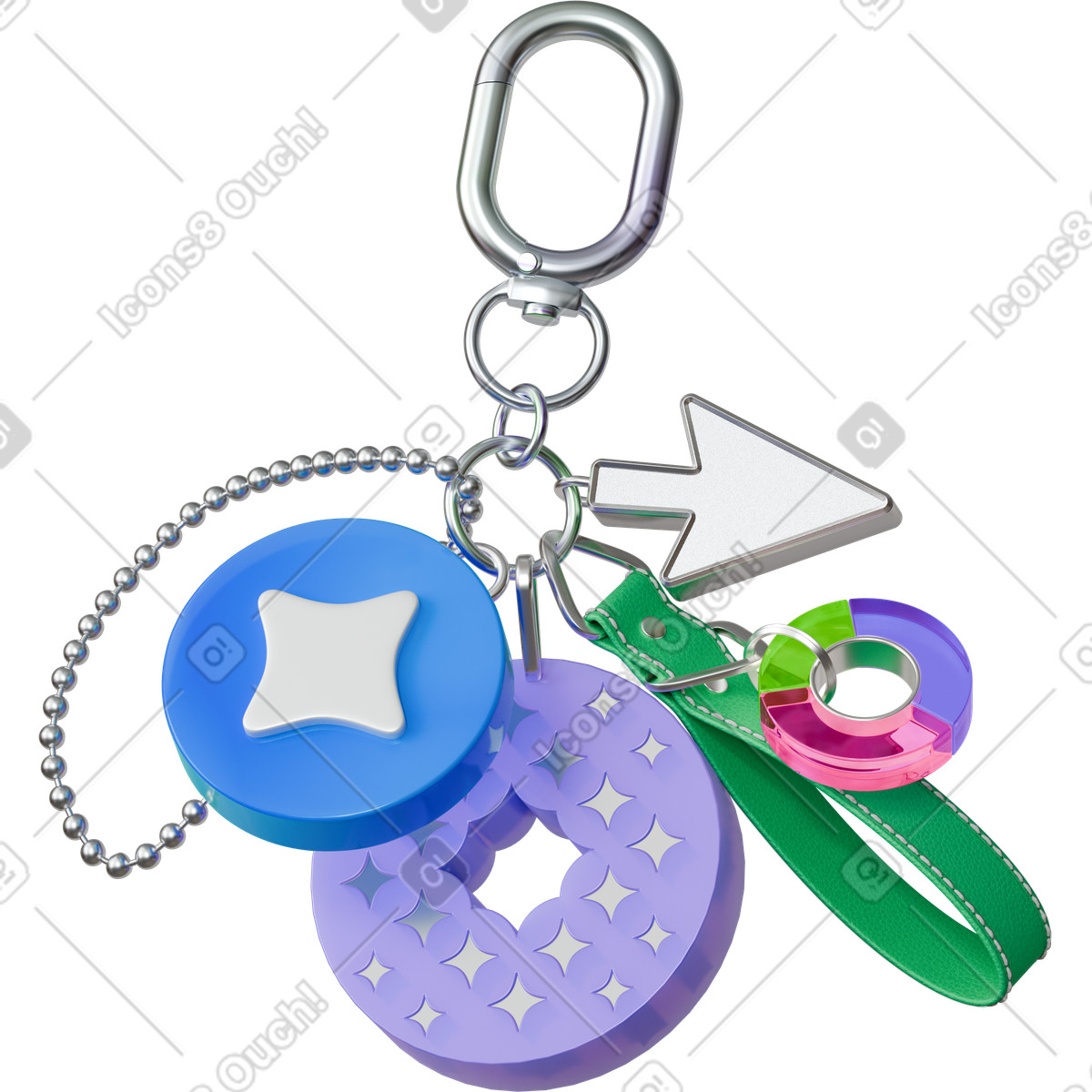 Ilustración animada Llavero con dijes en estilo 3D Stickle a descargar en GIF, Lottie (JSON), AE