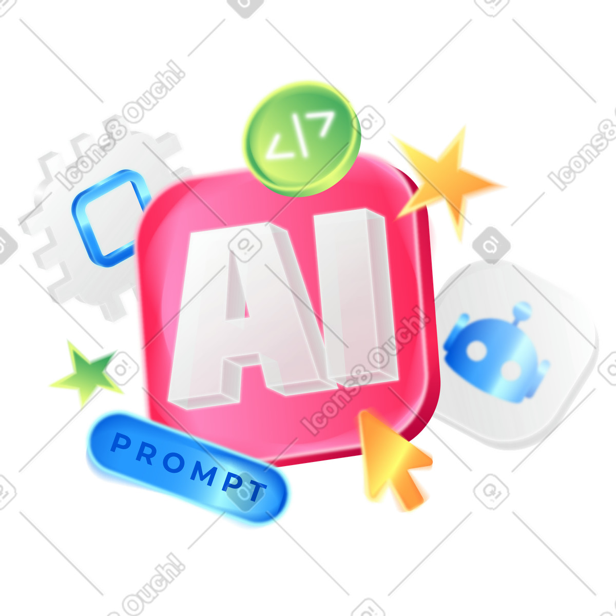 Lettering AI with chip and chatbot illustration in PNG, SVG