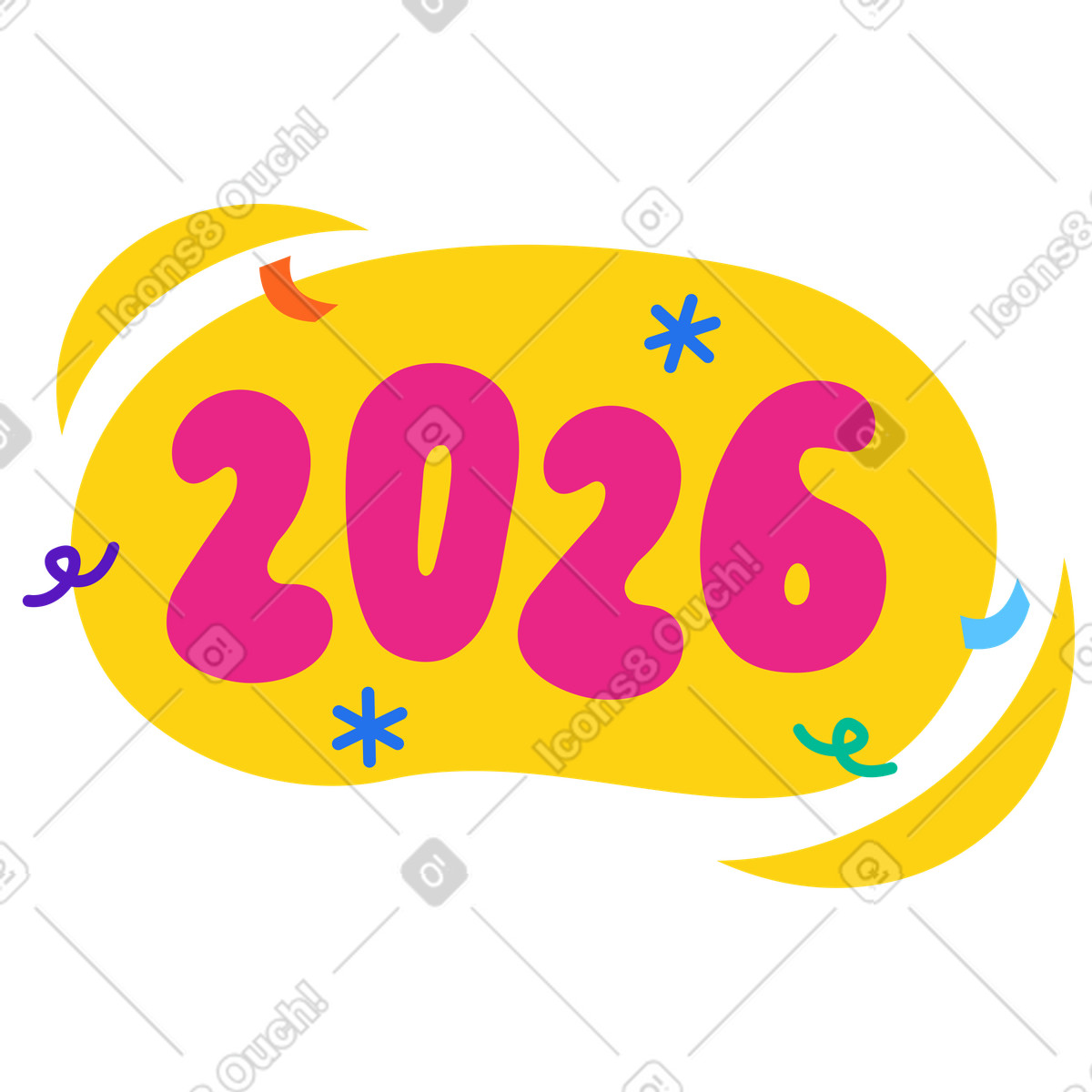 Year 2026 number with confetti illustration in Active style download in PNG, SVG