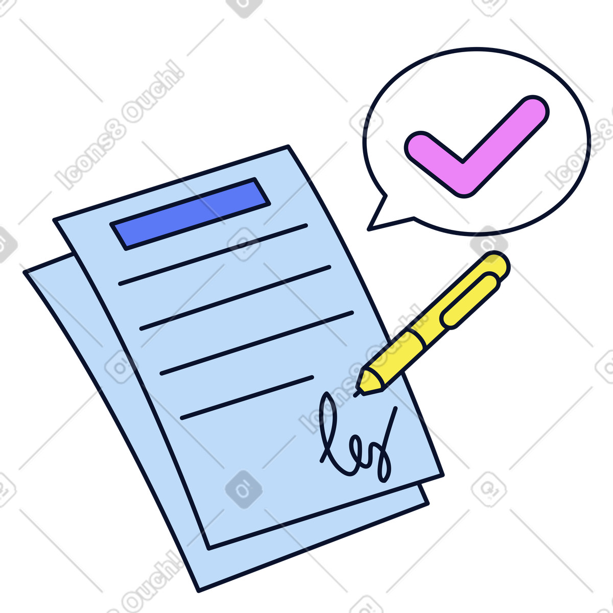 Signing documents with pen illustration in Flexy style download in PNG, SVG