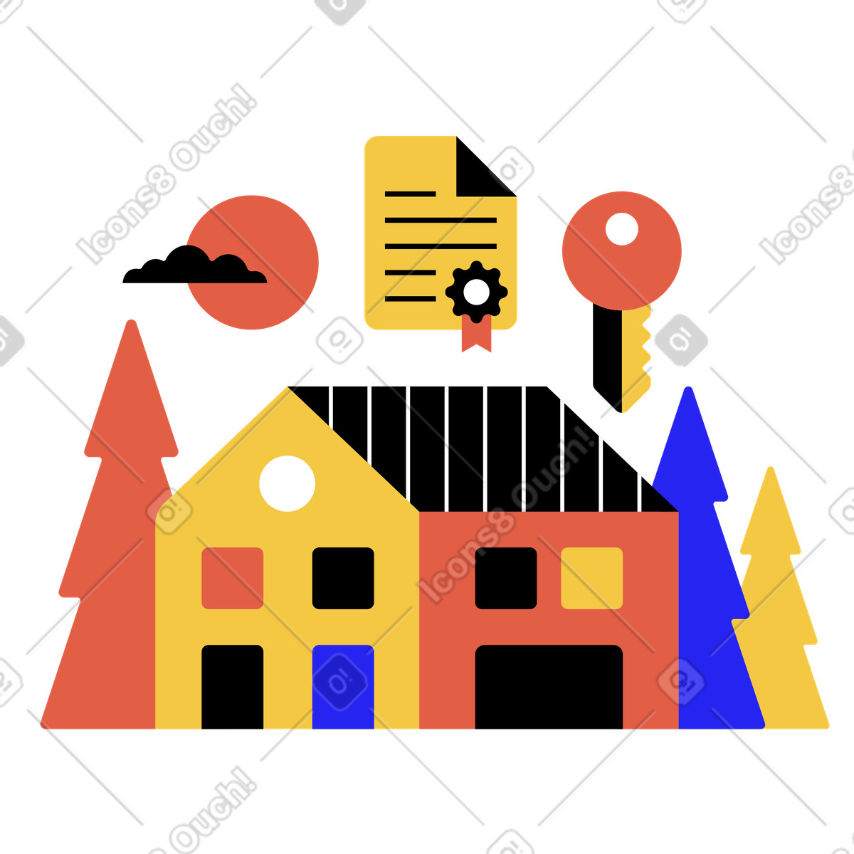 Ilustración Comprar una propiedad en estilo Flat a descargar en PNG y SVG