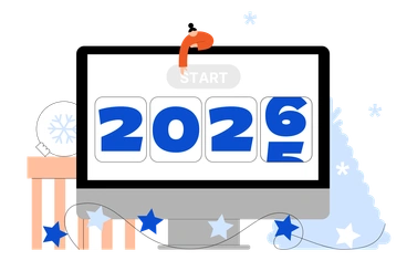 A computer displaying the year 2026 - Tiny style illustration