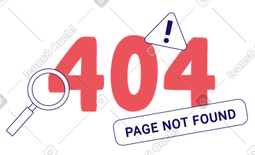 Text 404 error, page not found with magnifying glass PNG, SVG