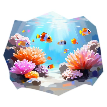 A vibrant coral reef ecosystem filled with marine life in stencil designs