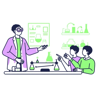 A chemistry teacher demonstrating the use of a triple beam balance to a group of attentive students