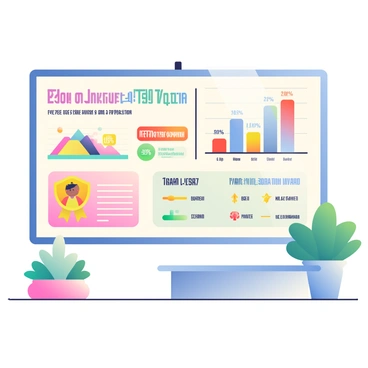 A large screen is displaying various employee engagement metrics and achievements. The screen features colorful graphs showing employee satisfaction percentages, retention rates, and productivity levels. There are also highlighted achievements such as "Top Performer of the Month" and "Team Collaboration Award" in bold text. Underneath, a list of individual contributions is shown, with employee names next to their respective accomplishments. The setting includes a modern office environment with soft lighting and a few potted plants in the background.