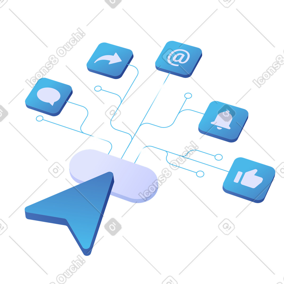 Cursore che seleziona più canali, sistema di notifica e messaggistica basato su eventi illustration in PNG, SVG