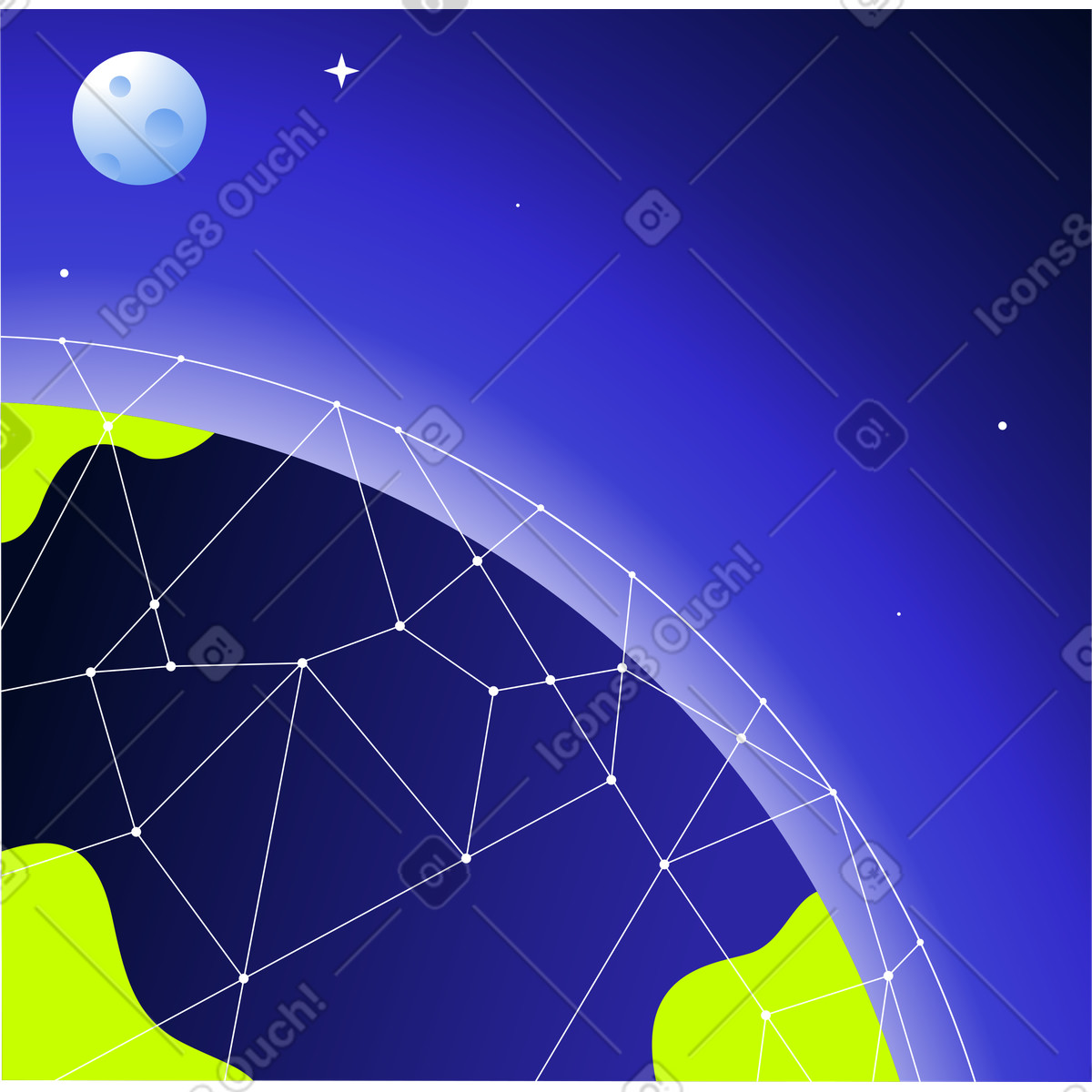 下载 Space 风格的 圆顶下有地球和月亮的背景 插画，支持 PNG、SVG 格式